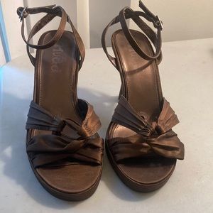 90s “Bijou” Mudd Brown Fabric Uppers Heels Sz 8 M